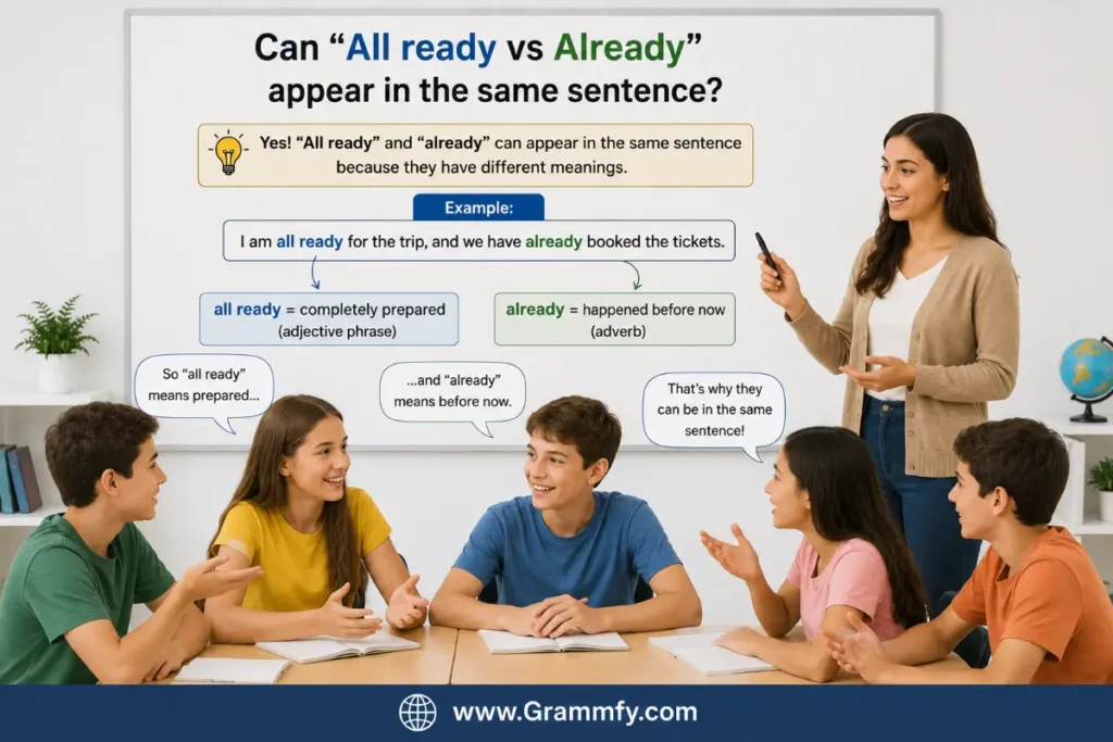 Can "All ready vs Already" appear in the same sentence?