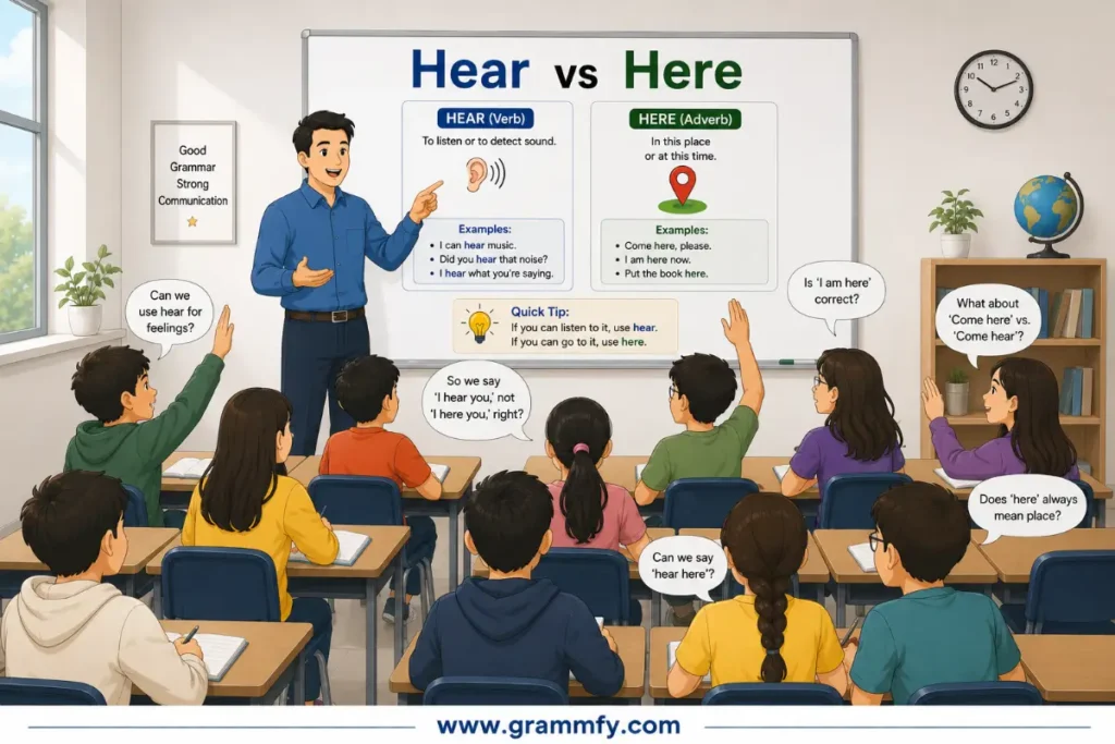 Common Grammar Patterns for "Hear vs Here"