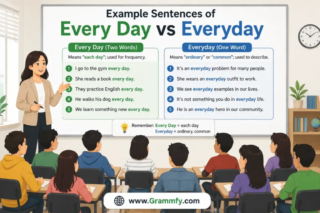 example sentences of "Every day vs Everyday