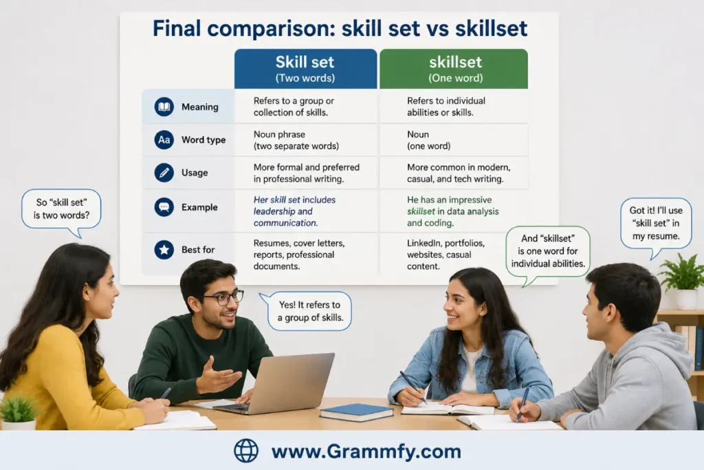 Final comparison: skill set vs skillset