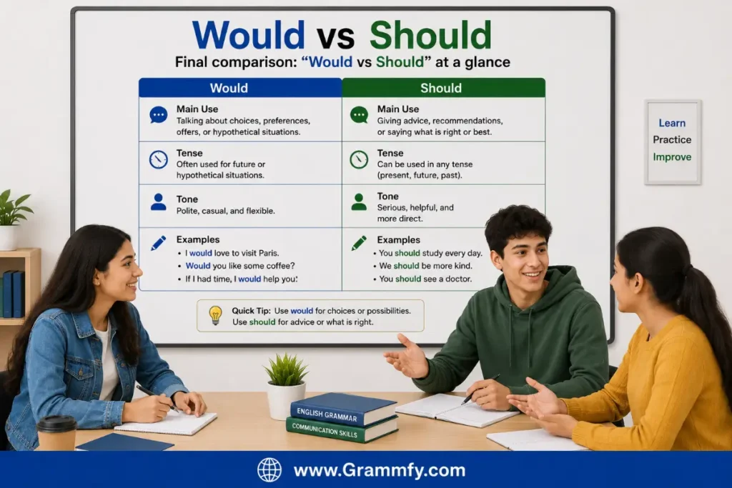 Final comparison: "Would vs Should" at a glance