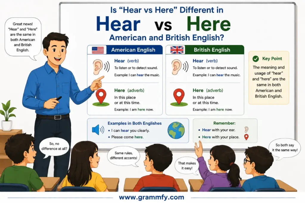 Is "Hear vs Here" Different in American and British English?