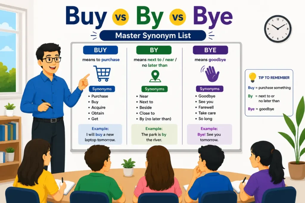 Master Synonym List Buy vs By vs Bye