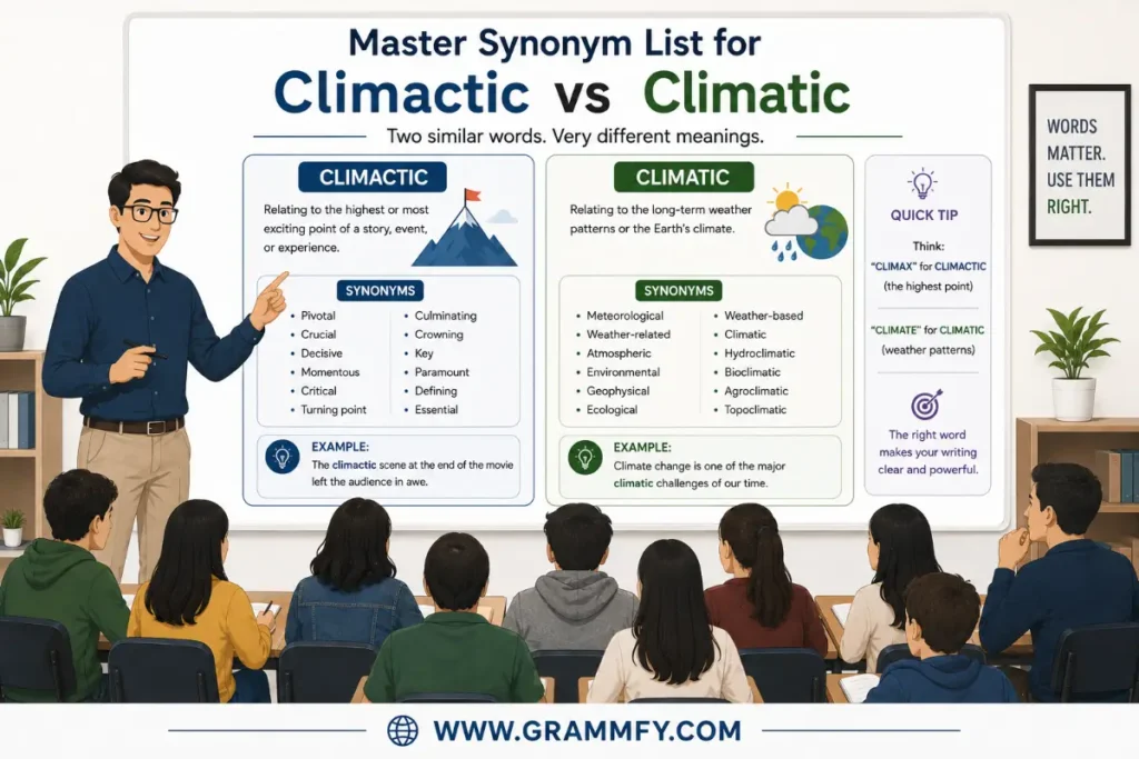 Master synonym list for "Climactic vs Climatic"