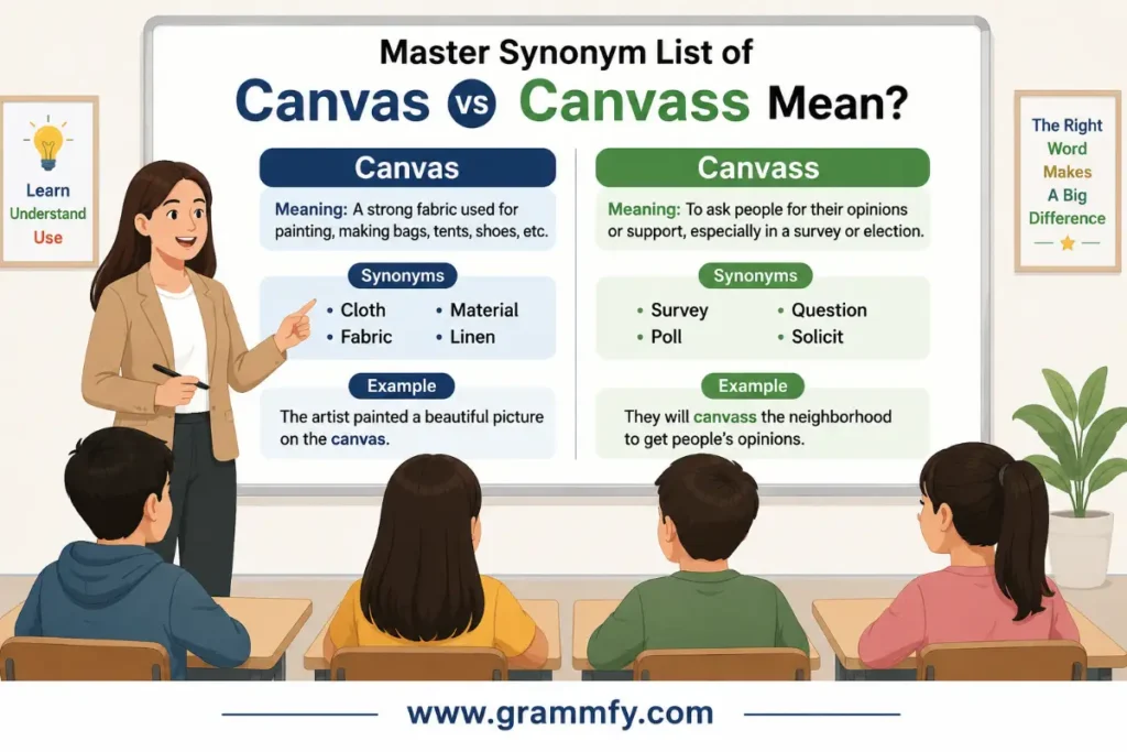 Master Synonym List of Canvas vs Canvass
