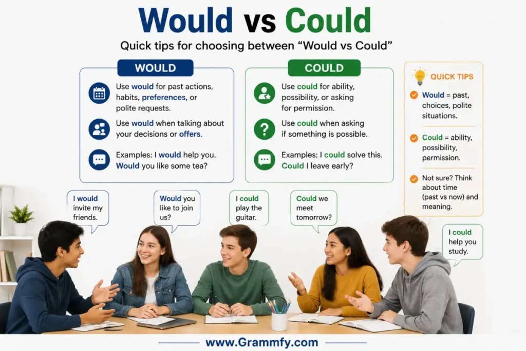 Quick tips for choosing between "Would vs Could"