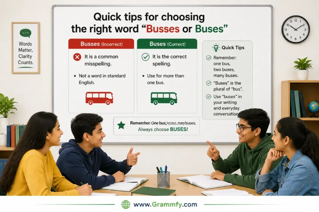 Quick tips for choosing the right word "Busses or Buses"