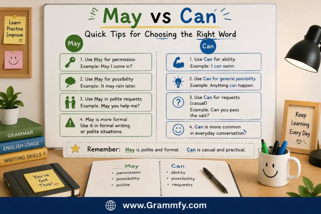 Quick tips for choosing the right word "May vs Can"