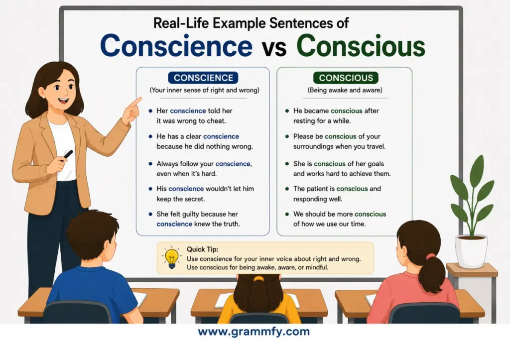 Real-Life Example Sentences of "Conscience vs Conscious"