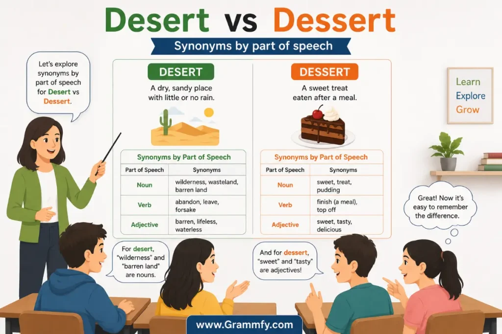 Synonyms by part of speech "Desert vs Dessert"