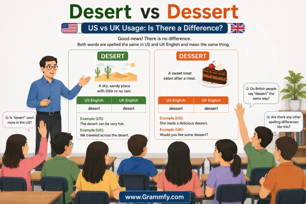 US vs UK usage: is there a difference Between "Desert vs Dessert"?