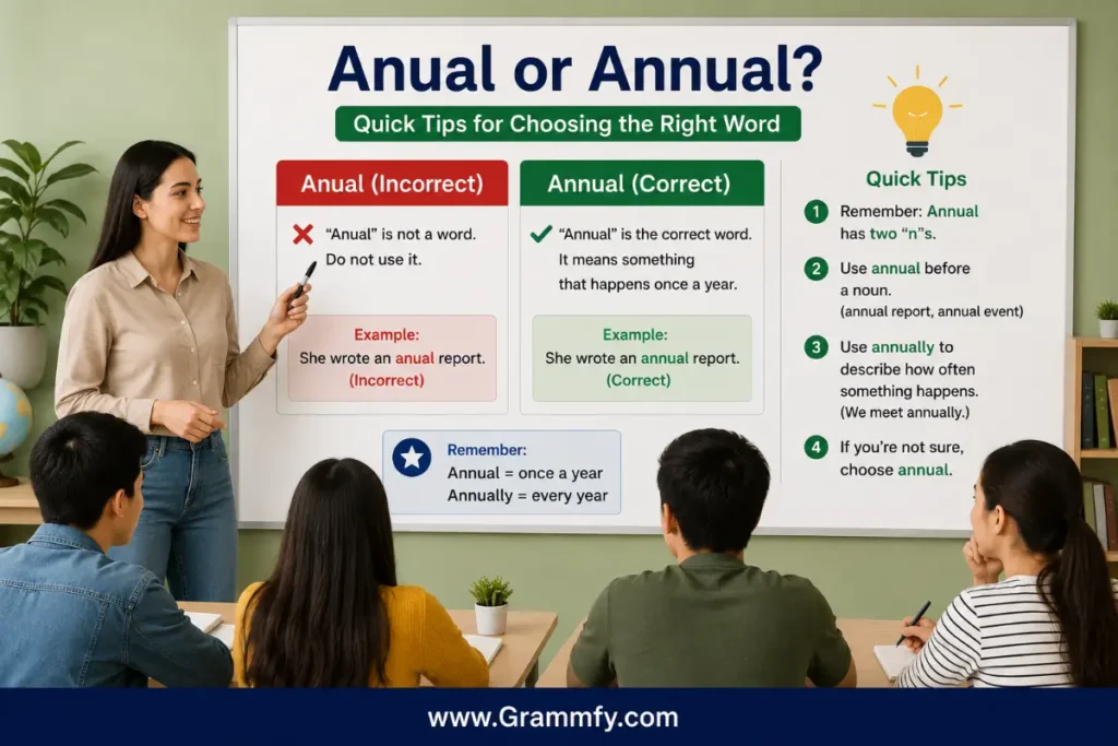 What are quick tips for choosing the right word "Anual or Annual"?