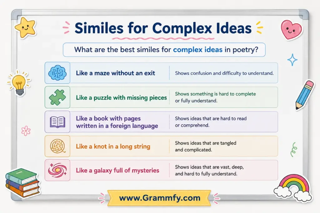 What are the best similes for complex ideas in poetry?