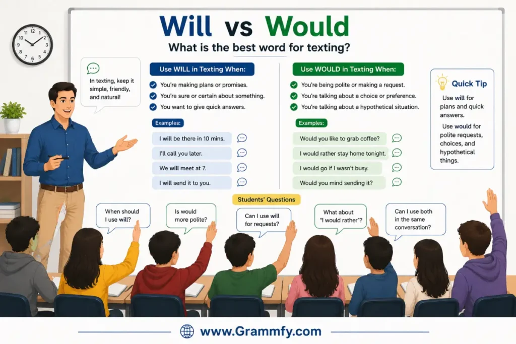 What is the best word for texting "Will vs Would"?
