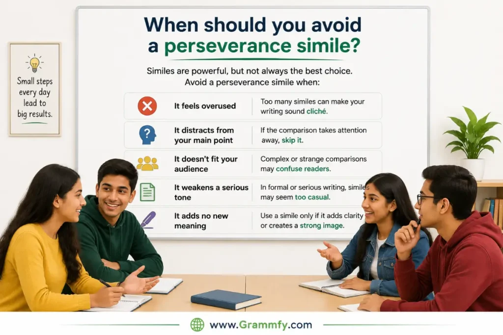 When should you avoid a perseverance simile?
