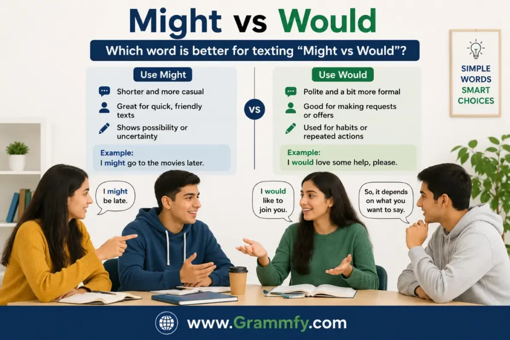 Which word is better for texting "Might vs Would"?