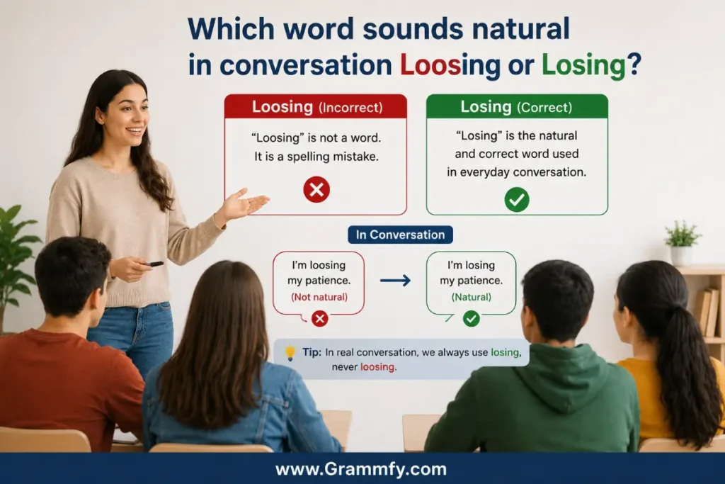Which word sounds natural in conversation Loosing or Losing?