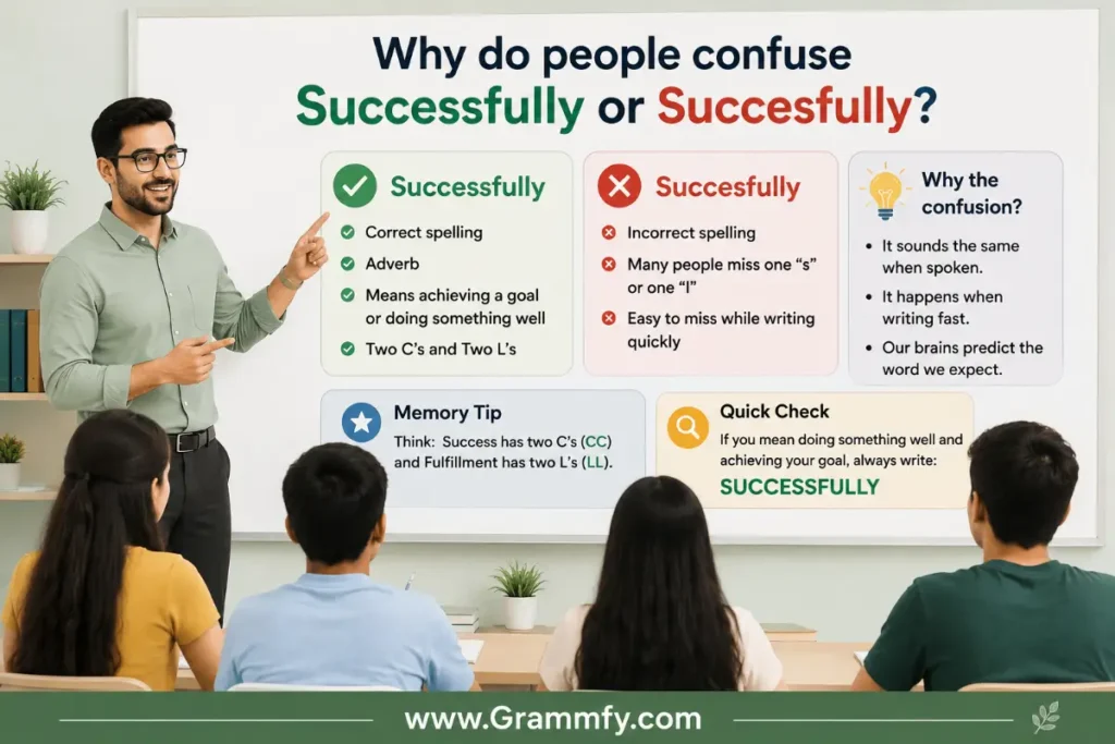Why do people confuse Successfully or Succesfully?