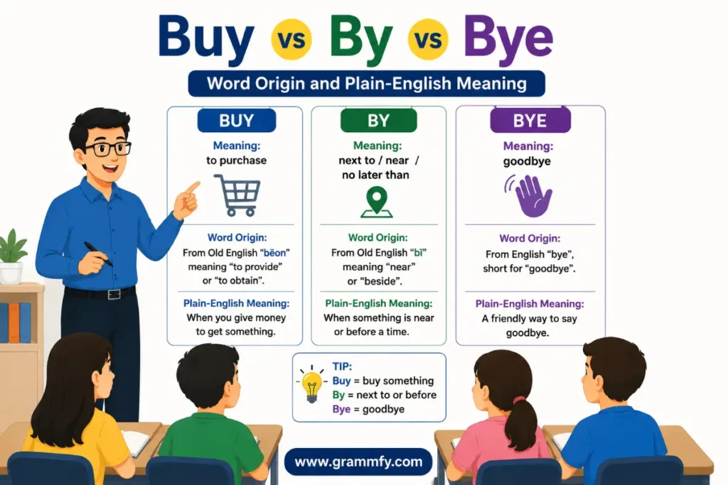 Word Origin and Plain-English Meaning Buy vs By vs Bye