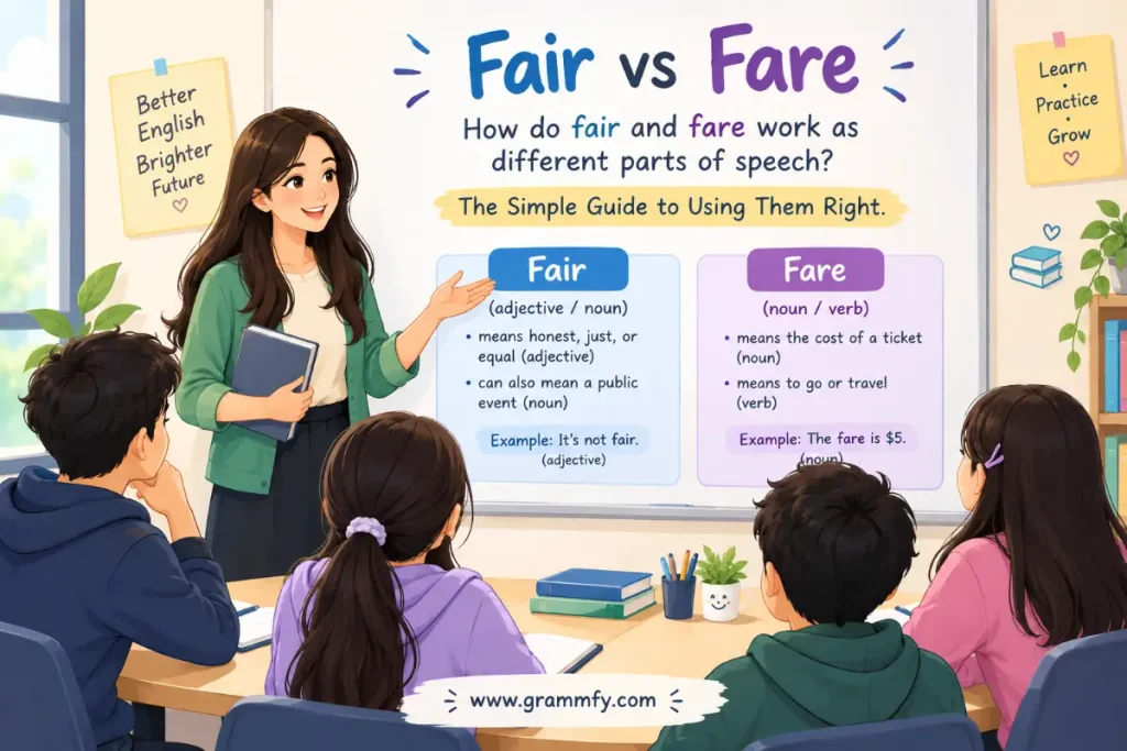 How do fair and fare work as different parts of speech?