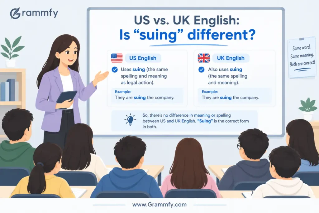 US vs. UK English: Is “suing” different?