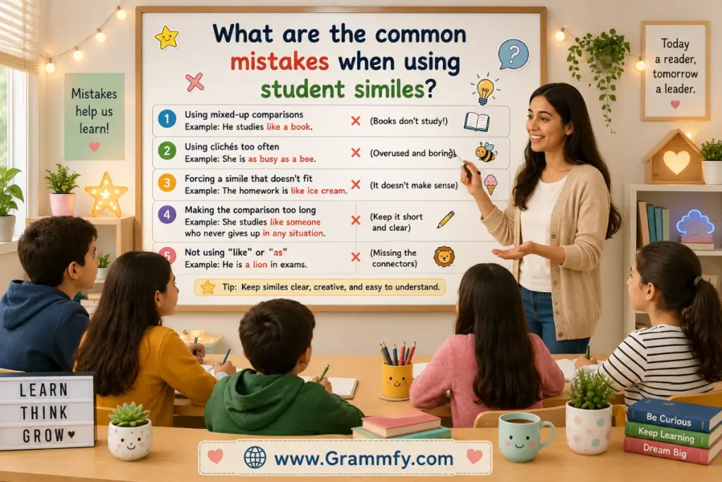 What are the common mistakes when using student similes?