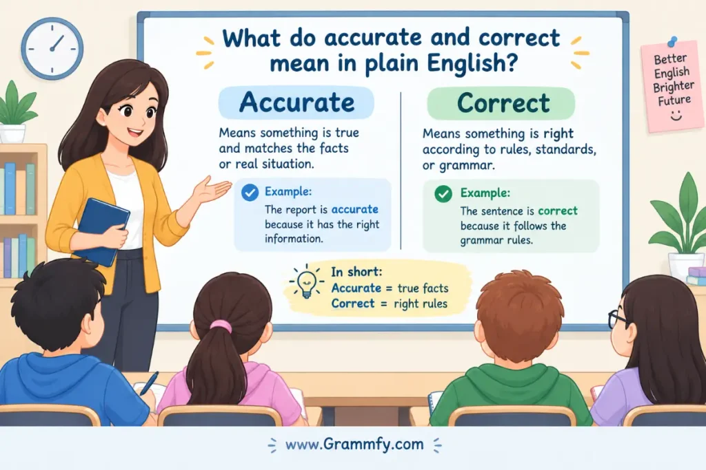 What do accurate and correct mean in plain English?