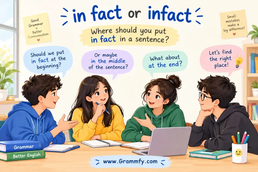 Where should you put in fact in a sentence?