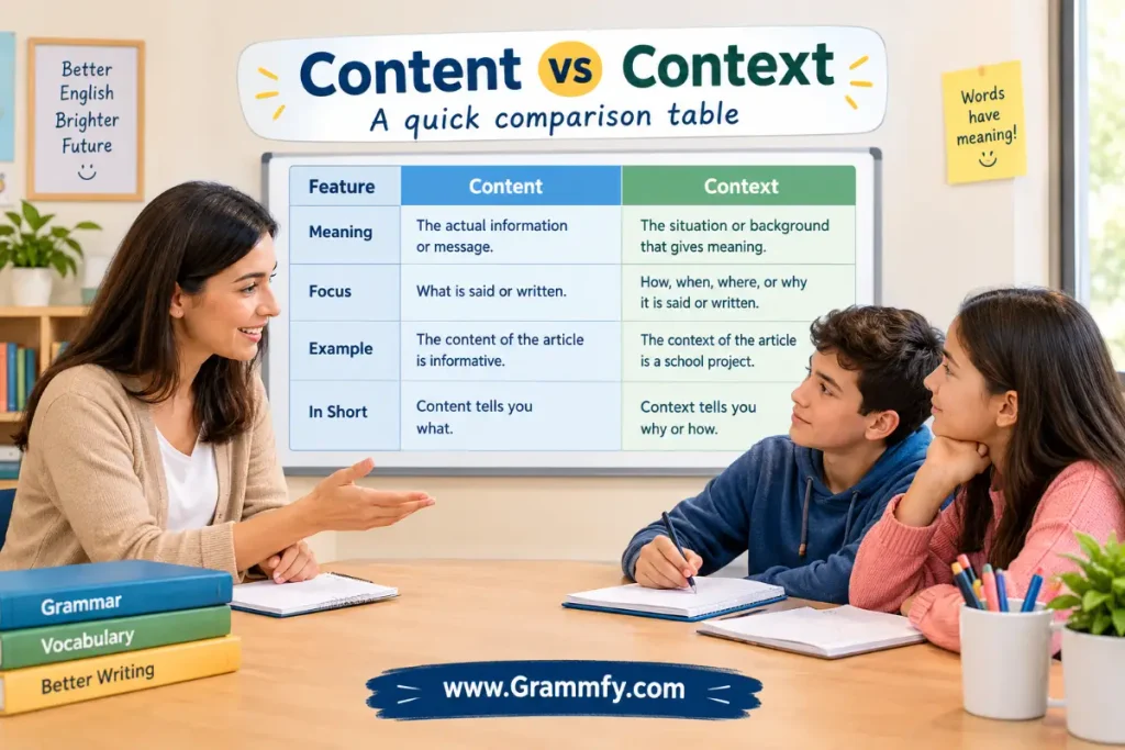 A quick comparison table about "Content vs Context"