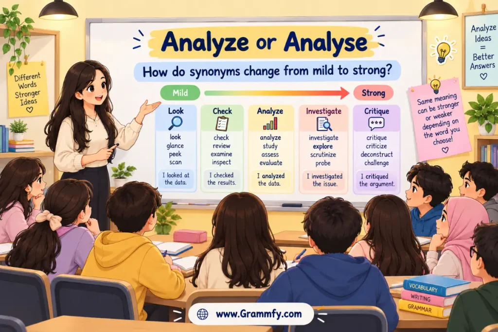 How do synonyms change from mild to strong?