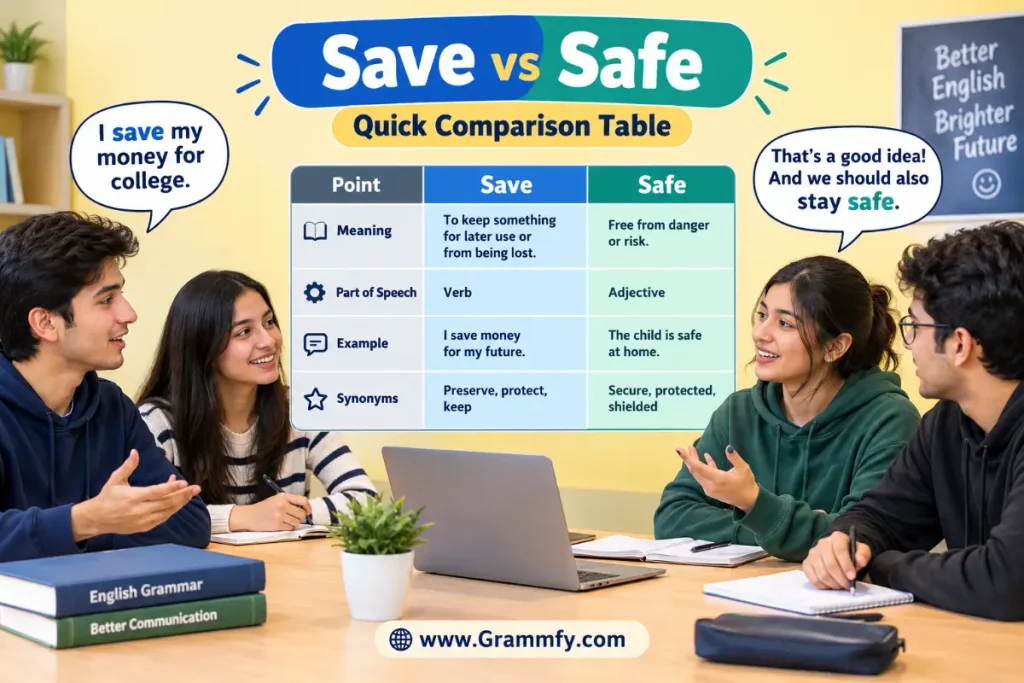 Quick comparison table about Save vs Safe