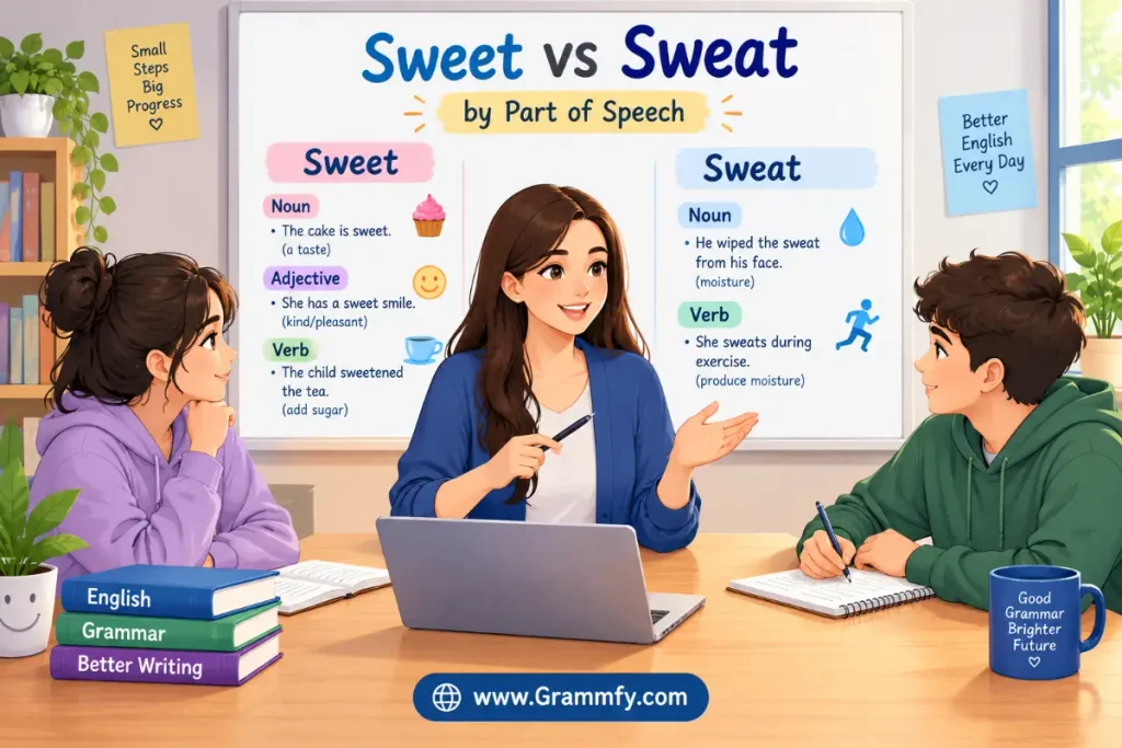 Sweet vs Sweat by part of speech