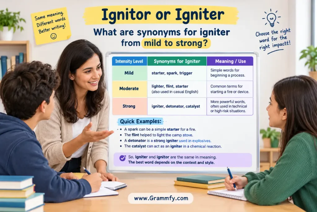 What are synonyms for igniter from mild to strong?