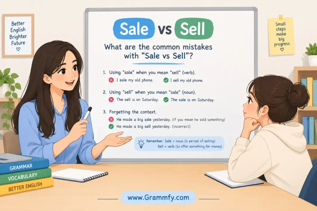 What are the common mistakes with "Sale vs Sell"?