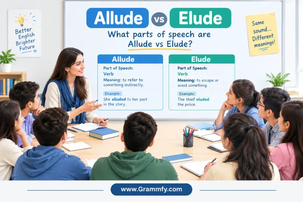 What parts of speech are Allude vs Elude?