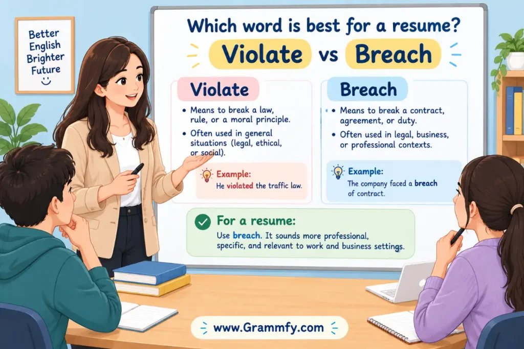 Which word is best for a resume Violate vs Breach?
